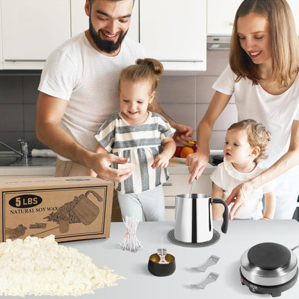 Family in a kitchen with a LBS product on a table