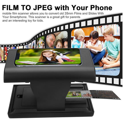 Film to JPEG converter with images of people on a screen and around it.