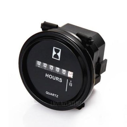 Black hour meter with 'HOURS' and 'QUARTZ' text on a white background