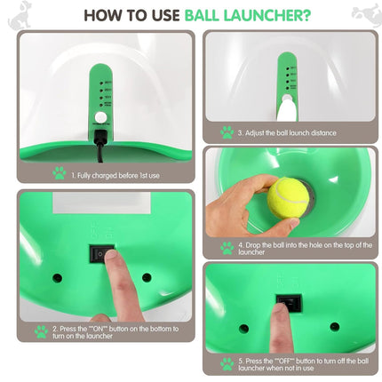 Instructions on how to use a green ball launcher with a tennis ball.