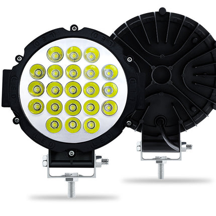 Round LED work light with multiple yellow lights on a white background