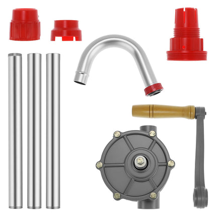 Set of plumbing components including a valve, hoses, and connectors on a white background