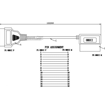 Technical diagram of a cable with pin assignments labeled
