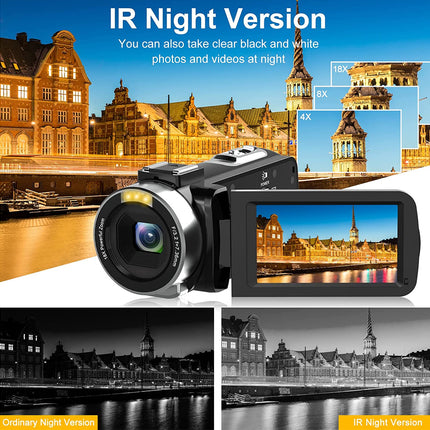 Digital camera with IR night version feature displaying night-time cityscape images.