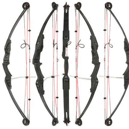 Four black bows with red strings on a white background