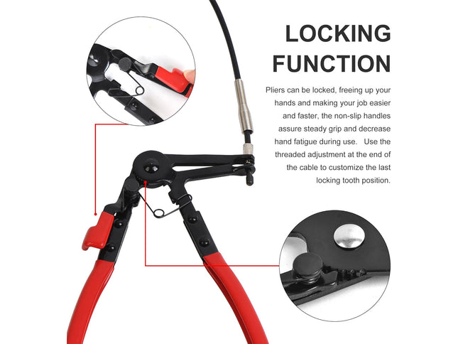 Locking pliers with detailed features and text on a white background