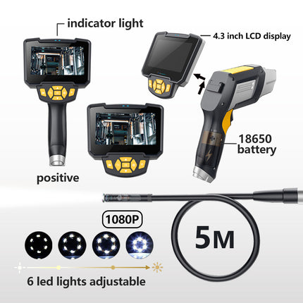 Diagram of a inspection camera with labeled features on a white background