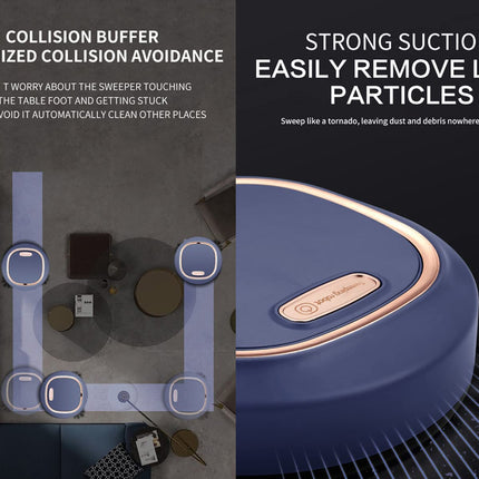 Robotic vacuum cleaner with features highlighted on a dark background