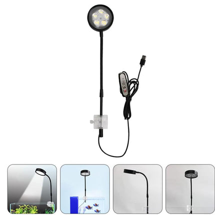 LED light fixture with adjustable arm and power cord on a white background