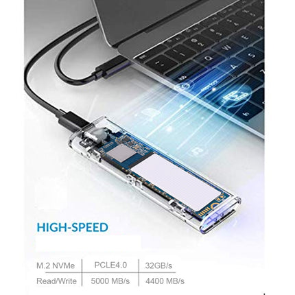 Solid-state drive connected to a laptop with technical specifications displayed.