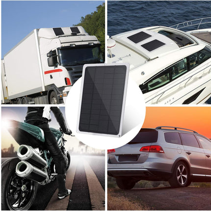 Solar panel on a white background with various vehicles in the corners.