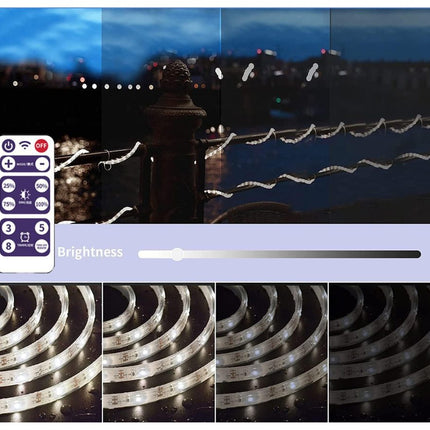 Control panel with brightness adjustment slider and LED strip close-up