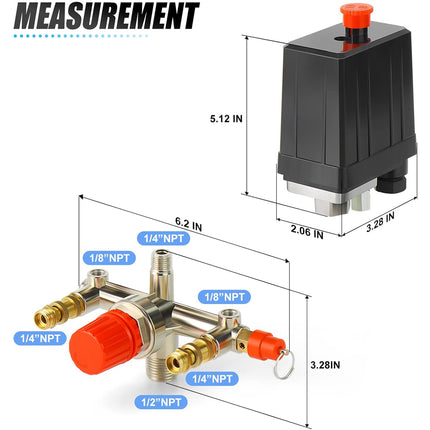 Measurement chart of a mechanical valve with dimensions labeled on a white background