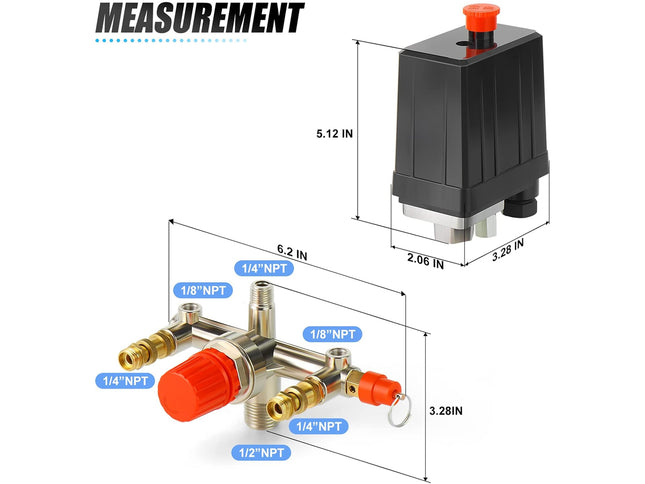 Measurement chart of a mechanical valve with dimensions labeled on a white background