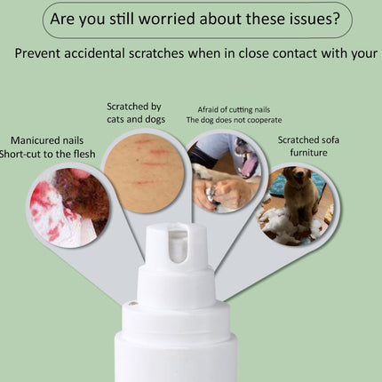 White spray bottle with pet nail care product on a green background