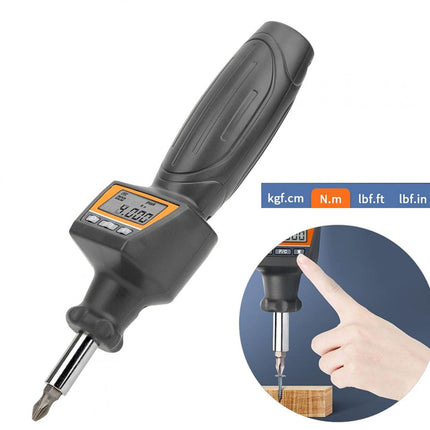 Digital torque wrench with digital display and inset showing usage on a white background