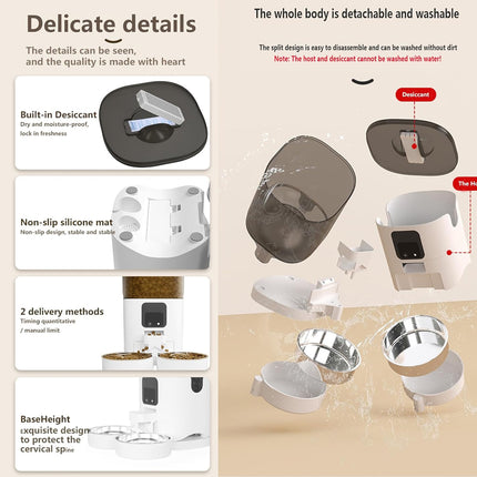 Product features and design elements on a beige background