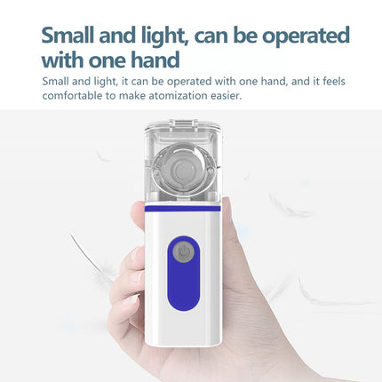 Hand holding a small and light device with text about its ease of use.