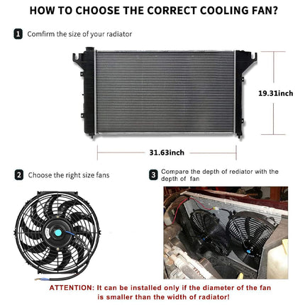 Instructions on how to choose the correct cooling fan for a radiator.