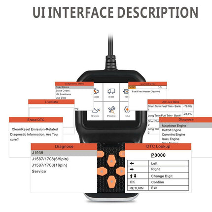 Car diagnostic tool with user interface on a white background