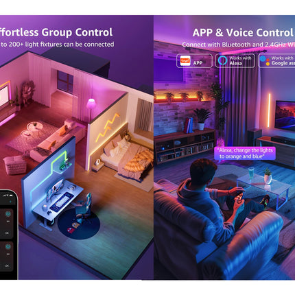 Smart RGB LED Wall Lights WiFi App Voice Control 6 Pack | Modular Gaming Ambient Lighting Compatible with Alexa Google Siri Music Sync