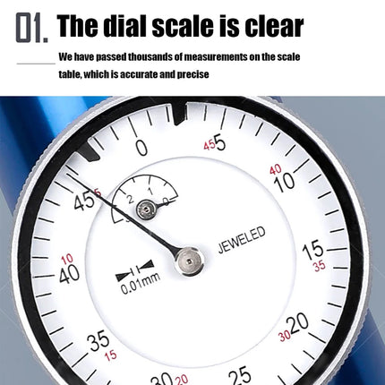 Close-up of a dial scale with measurement markings on a blue background