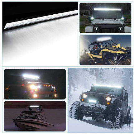 Collage of LED light bar usage on various vehicles in different conditions.