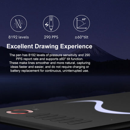 Pen with pressure sensitivity and tilt support on a dark background