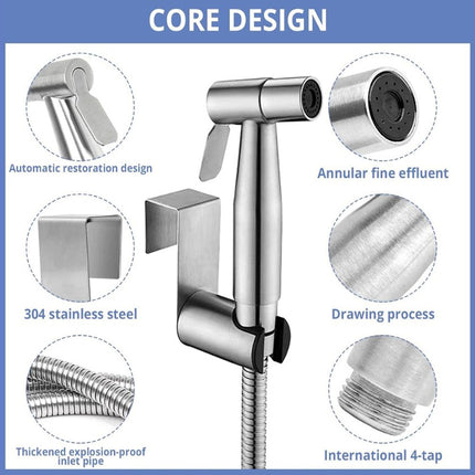 Shower head with features highlighted on a blue background