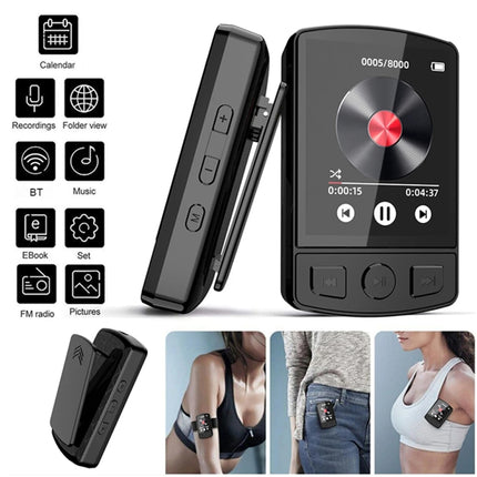 T6 Bluetooth MP3 Player New 32GB with 1.8" TFT Touch Screen, FM Radio, HD Voice Recording, Pedometer, Bluetooth v5.3, Clip-On Design