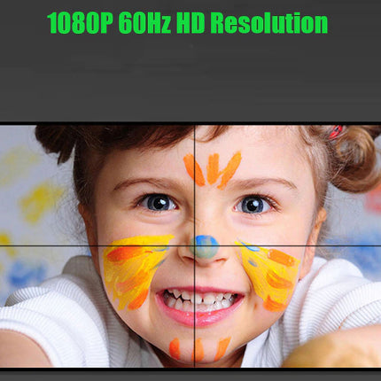 Child with colorful handprints on face, displayed on a screen with '1080P 60Hz HD Resolution' text.