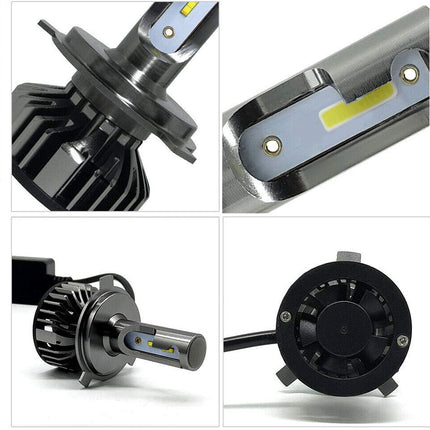 Collage of LED car light bulbs with close-up details on a white background