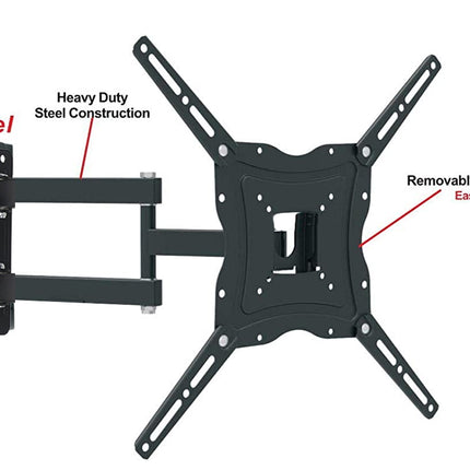 Black TV wall mount with swivel feature on a white background