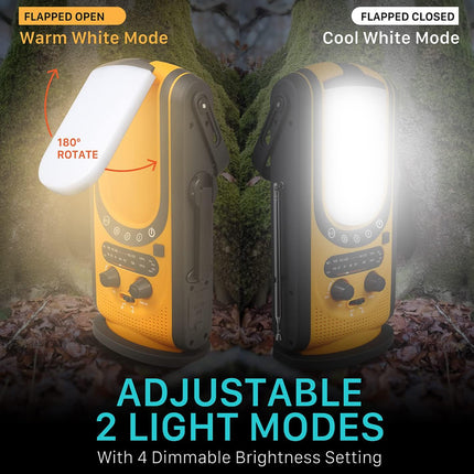 Emergency Weather Radio - Solar & Hand-Crank Power Source | 6000mAh Power Bank IP66 Waterproof LED Camping Lantern FM/NOAA SOS Alarm Orange