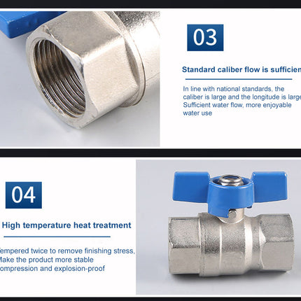 Metal valve with blue handle on a gray background