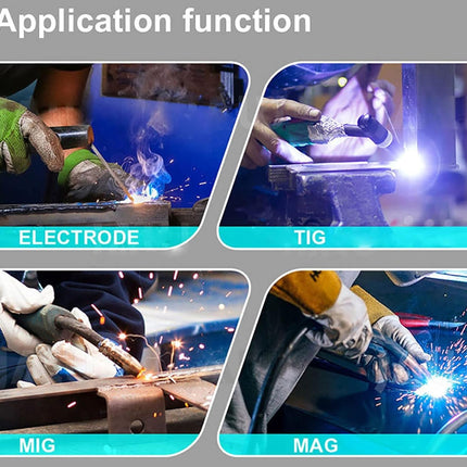 Welding process with text labels for electrode, TIG, MIG, and MAG welding.