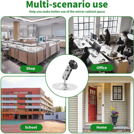 Multifunctional mirror cabinet with various use scenarios including shop, office, school, and home.