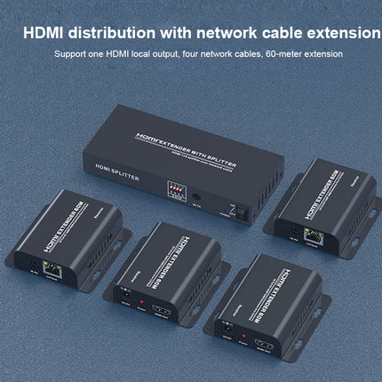 HDMI distribution with network cable extension on a blue textured background