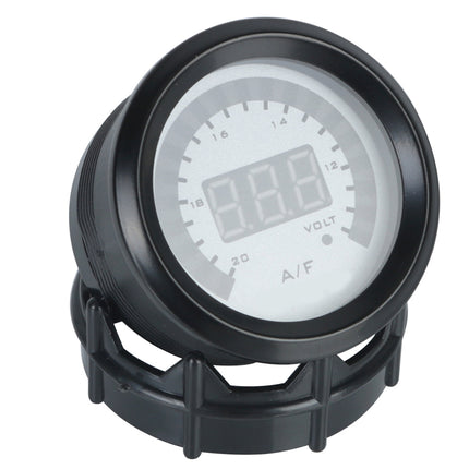 Digital gauge with black casing on a white background