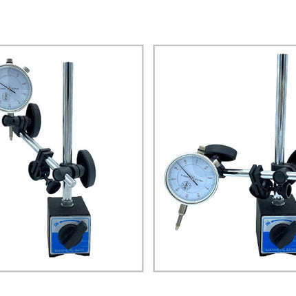 Two mechanical dial indicators on white backgrounds