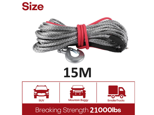 Winch cable with breaking strength label on a white background