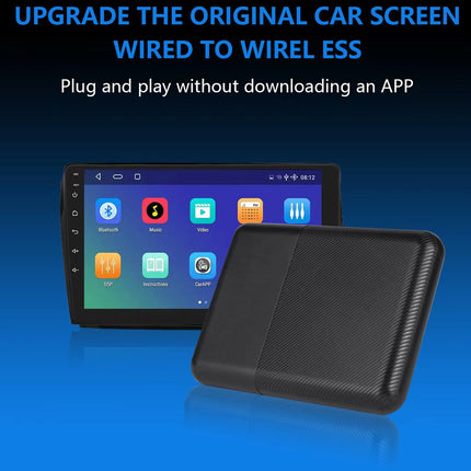 Car screen upgrade with wireless ESS on a blue gradient background
