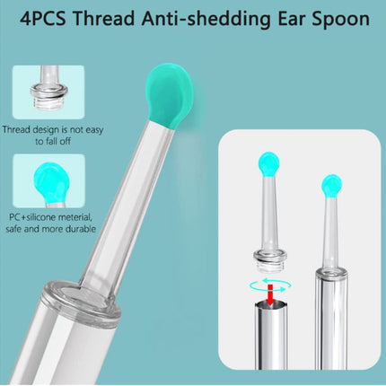4PCS Thread Anti-shedding Ear Spoon with product features on a blue background