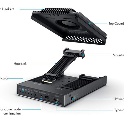 Technical diagram of a computer hardware component with labeled parts on a white background