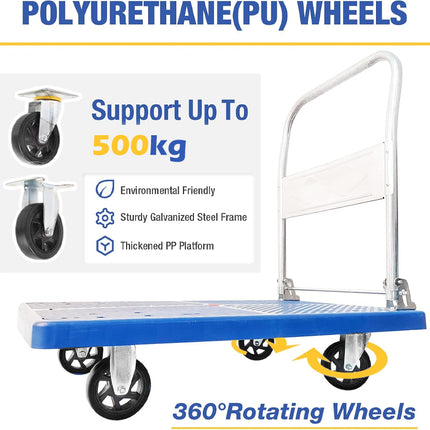 Cart with polyurethane wheels and product details on a white background
