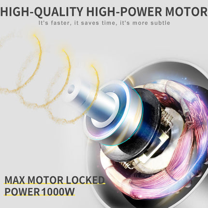 High-quality high-power motor with text highlighting its features on a light gray background