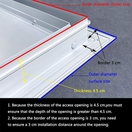 Technical diagram of a rectangular opening with measurements and text instructions on a gray background.