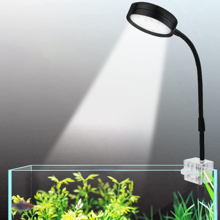 Black LED aquarium light illuminating an aquarium with plants on a gray background