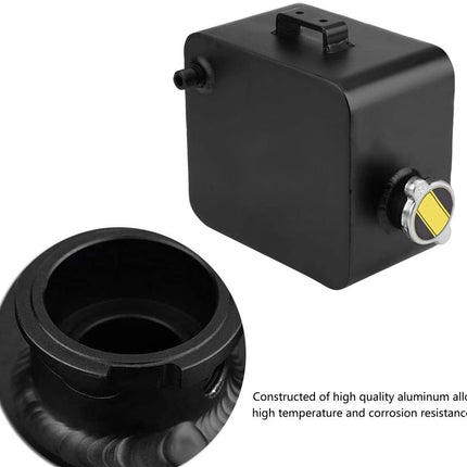 A black rectangular metal component with a small side knob and a separate circular black ring part, shown on a white background with a small text note about aluminum alloy construction.