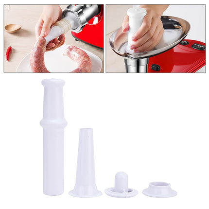 White kitchen tool with attachments on a white background